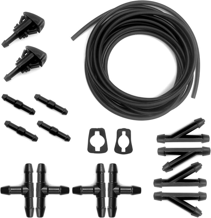 OSIFIT Windshield Washer Hose Kit, 5M Washer Fluid Hose+12 Pcs Hose Connectors+2 Fan Nozzles+2 Rubber Gaskets, Connect Car Water Pump and Nozzles, Suitable for Most Car Windshield Washer Tubing - Image 1